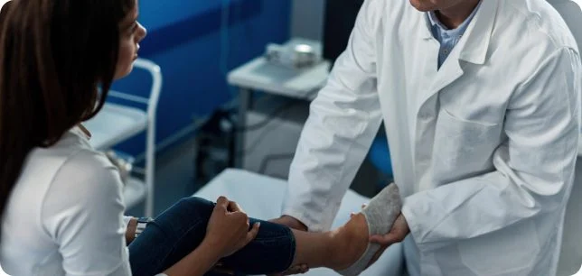 Podiatrist examining a patient’s foot