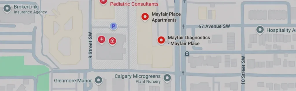 Map showing Achilles Foot Clinic at Mayfair Place, 6707 Elbow Dr SW, Calgary